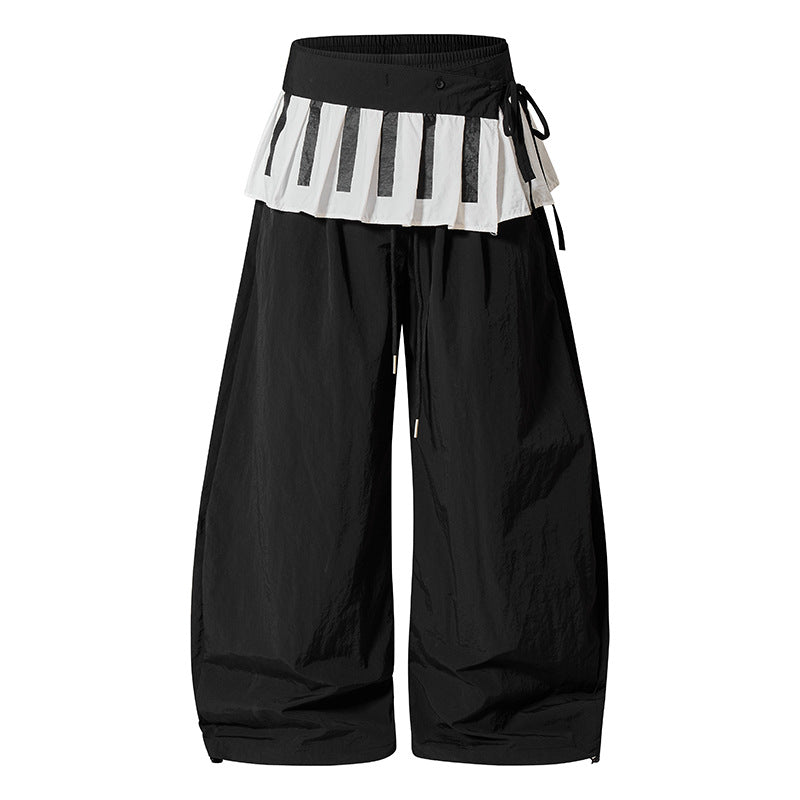 Women's Wide Culotte Pants with Ruffle Waistband, Drawstring and Balloon Leg Mune Fashion