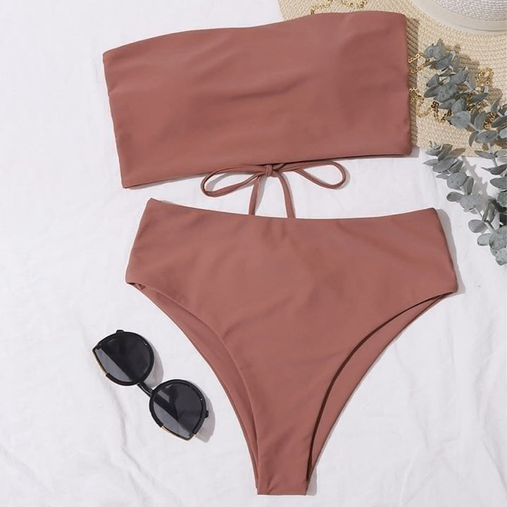 Ladies bandeau bikini set with high cut and elegant wrap detail Mune Fashion