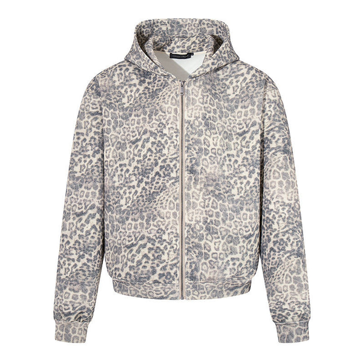 Women’s zip hoodie in soft velour with all-over leopard jacquard Mune Fashion