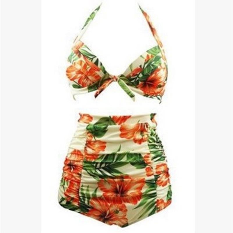 Ladies high-waisted bikini set with floral design and ruffles Mune Fashion