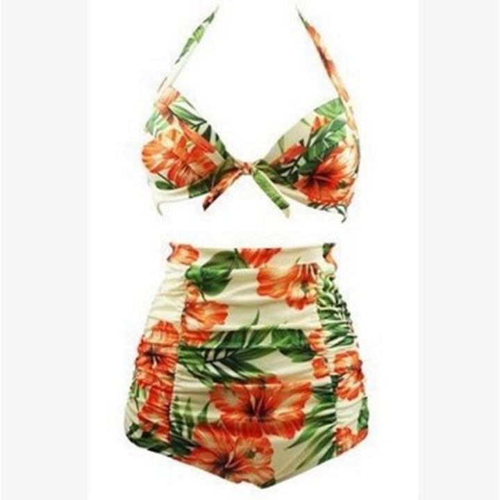 Ladies high-waisted bikini set with floral design and ruffles Mune Fashion