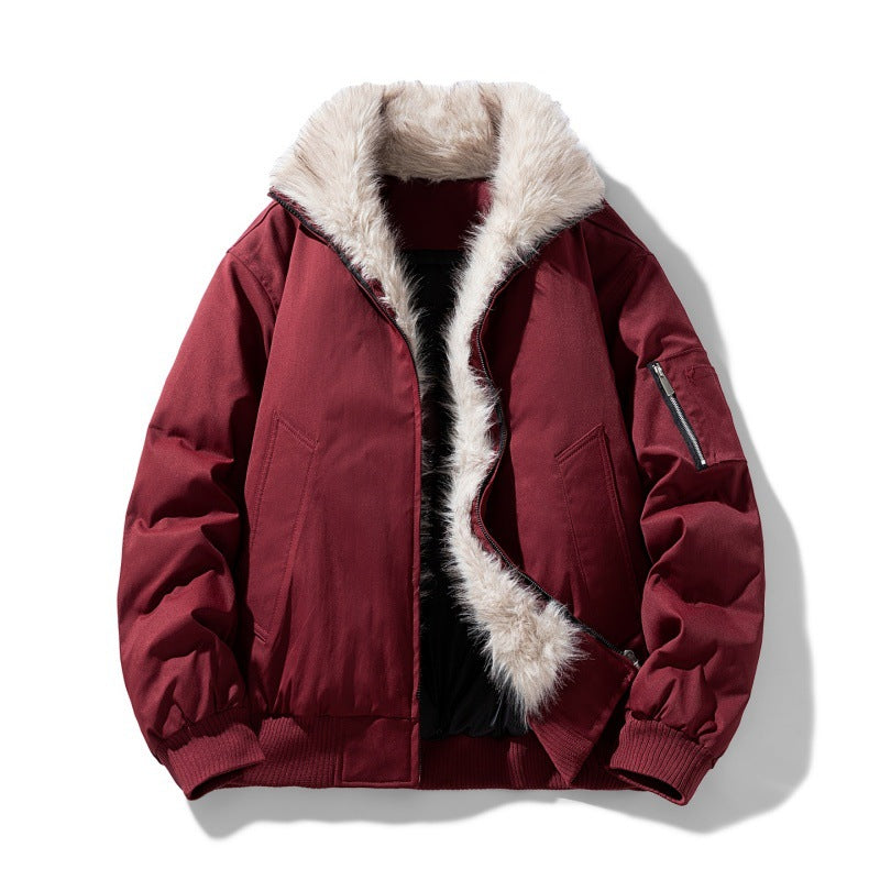 Men's nappa padded bomber jacket with synthetic fur collar and windproof insulation Mune Fashion