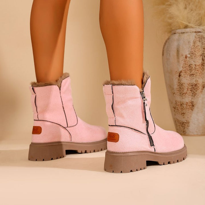 Women Fleece Lined Suede Look Ankle Boots with Teddy Lining, Side Zipper and Profiled Rubber Sole Mune Fashion