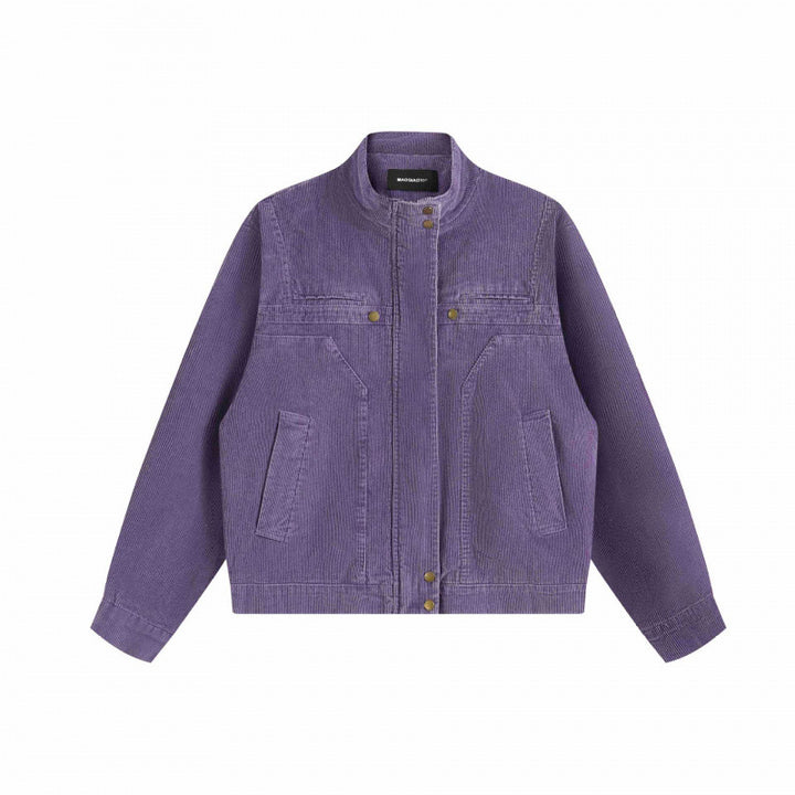 Unisex Cord-Boxy-Jacket with stand-up collar, hidden snap button placket and patch pockets Mune Fashion