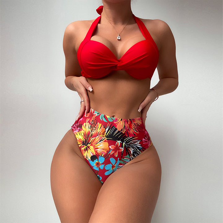 Ladies high-waisted bikini with elegant knot details Mune Fashion