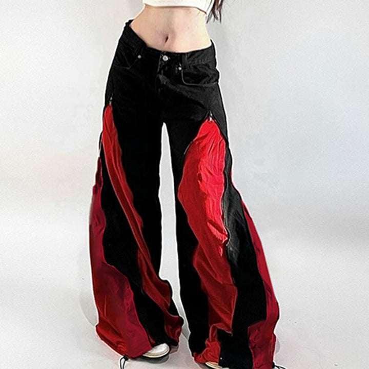 Women's high-cut zippered flare pants with contrasting inner inserts and drawstring hem Mune Fashion