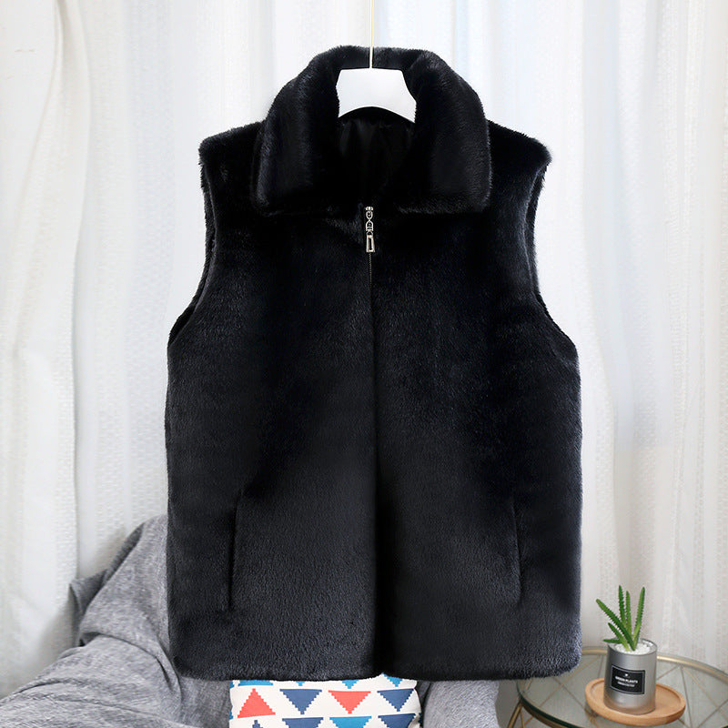 Women's Sleeveless Faux Fur Vest with Stand-Up Collar and Hidden Zipper Mune Fashion