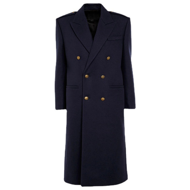 Women Double-breasted Wool Blend Long Coat with Epaulettes and Structured Tailoring Silhouette Mune Fashion