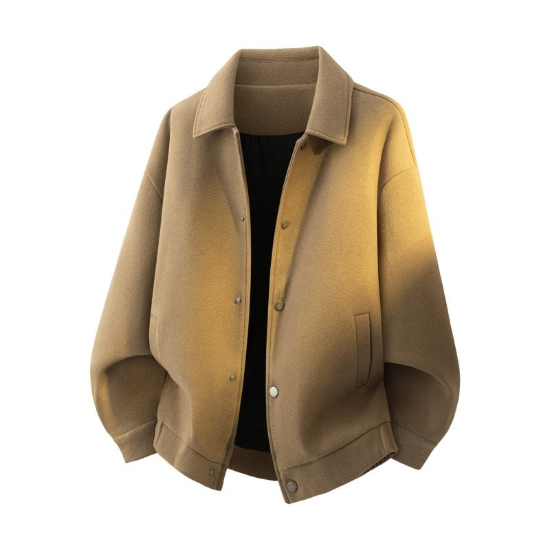 Men's Boxy Short Jacket in College Style with Snap Button Placket and Ribbed Hem Mune Fashion