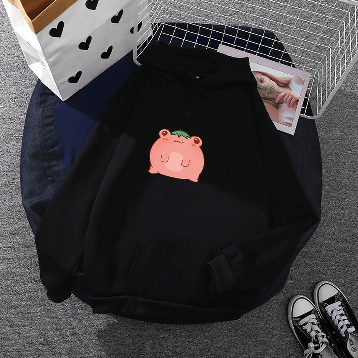 Women's oversized hoodie made of microfleece with cartoon frog motif and kangaroo pocket Mune Fashion