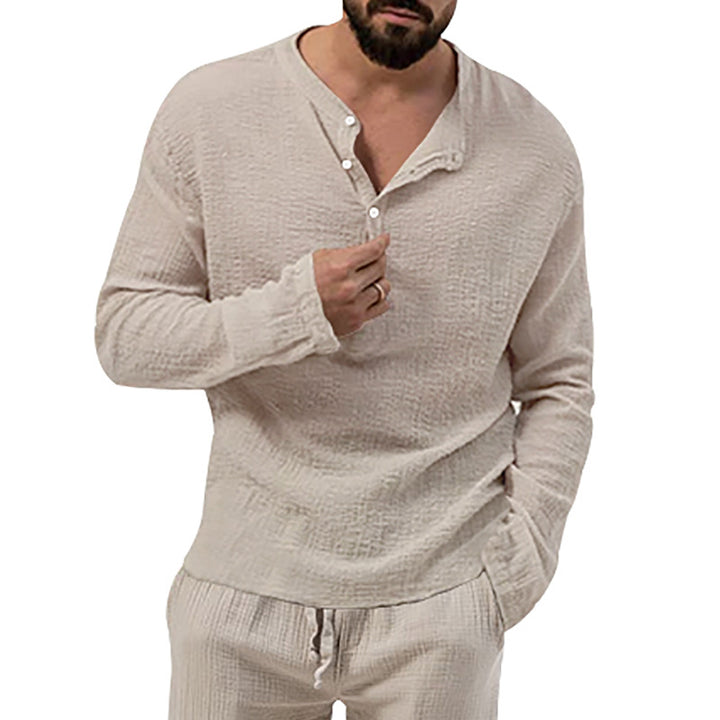 Men's relaxed Henley set made of lightweight cotton gauze with drawstring pants Mune Fashion