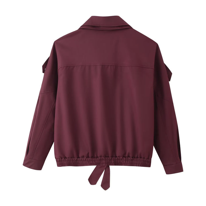 Women's oversized bomber jacket with asymmetric placket front, standing collar, and drawstring hem Mune Fashion
