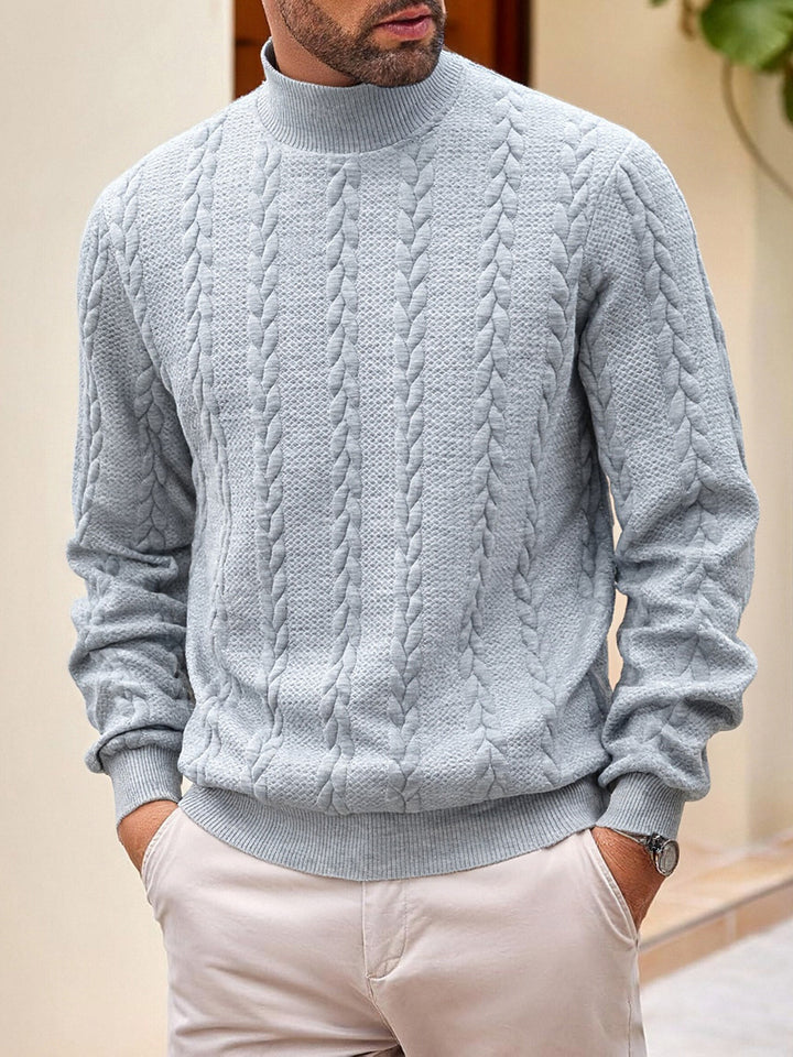 Men's thick knit cable knit sweater with half standing collar and elastic ribbed cuffs Mune Fashion