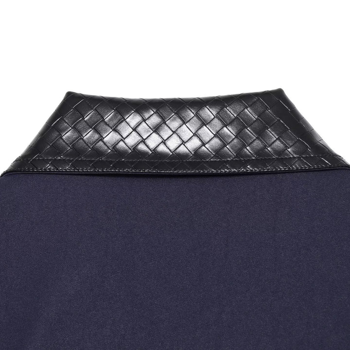 Women's short bomber-style jacket with contrasting embossed faux leather collar Mune Fashion