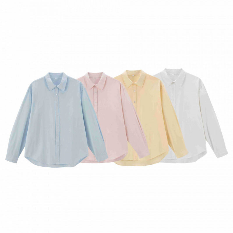 Women's Loose Oversized Blouse Shirt with Kent Collar, Full Button Placket and Rounded Hem Mune Fashion