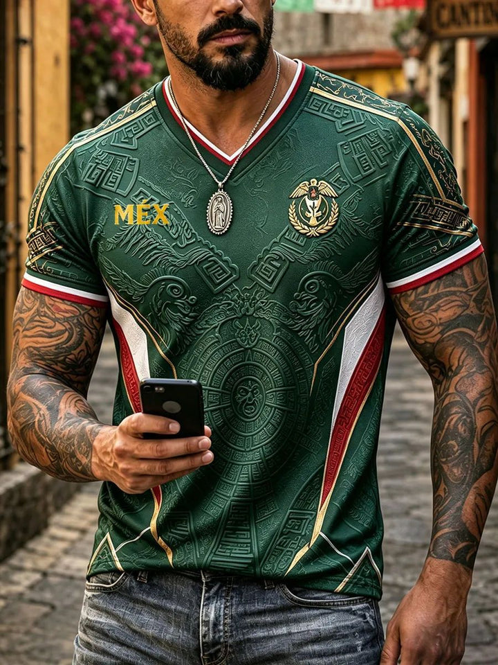 Unisex v-neck retro style jersey with Uruguay crest and flag patches Mune Fashion