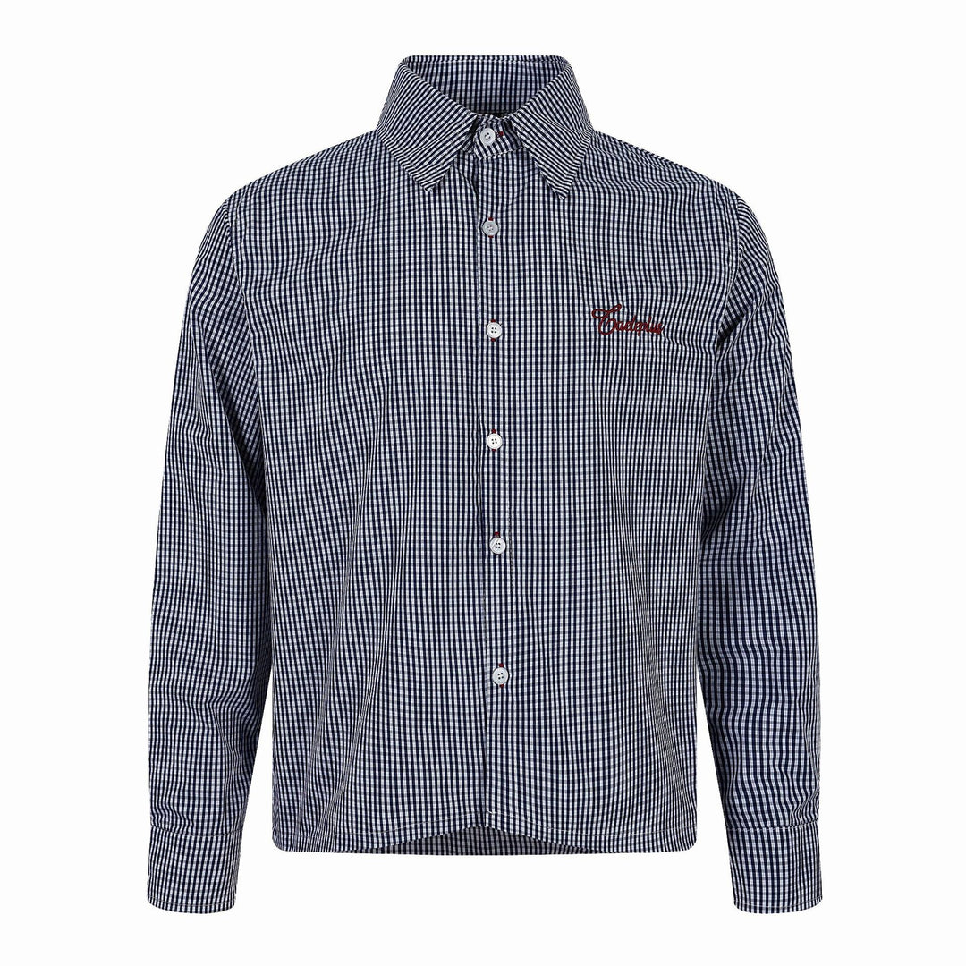 Men's Checkered Gingham Shirt with Button-Down Collar and Chest Embroidery Mune Fashion