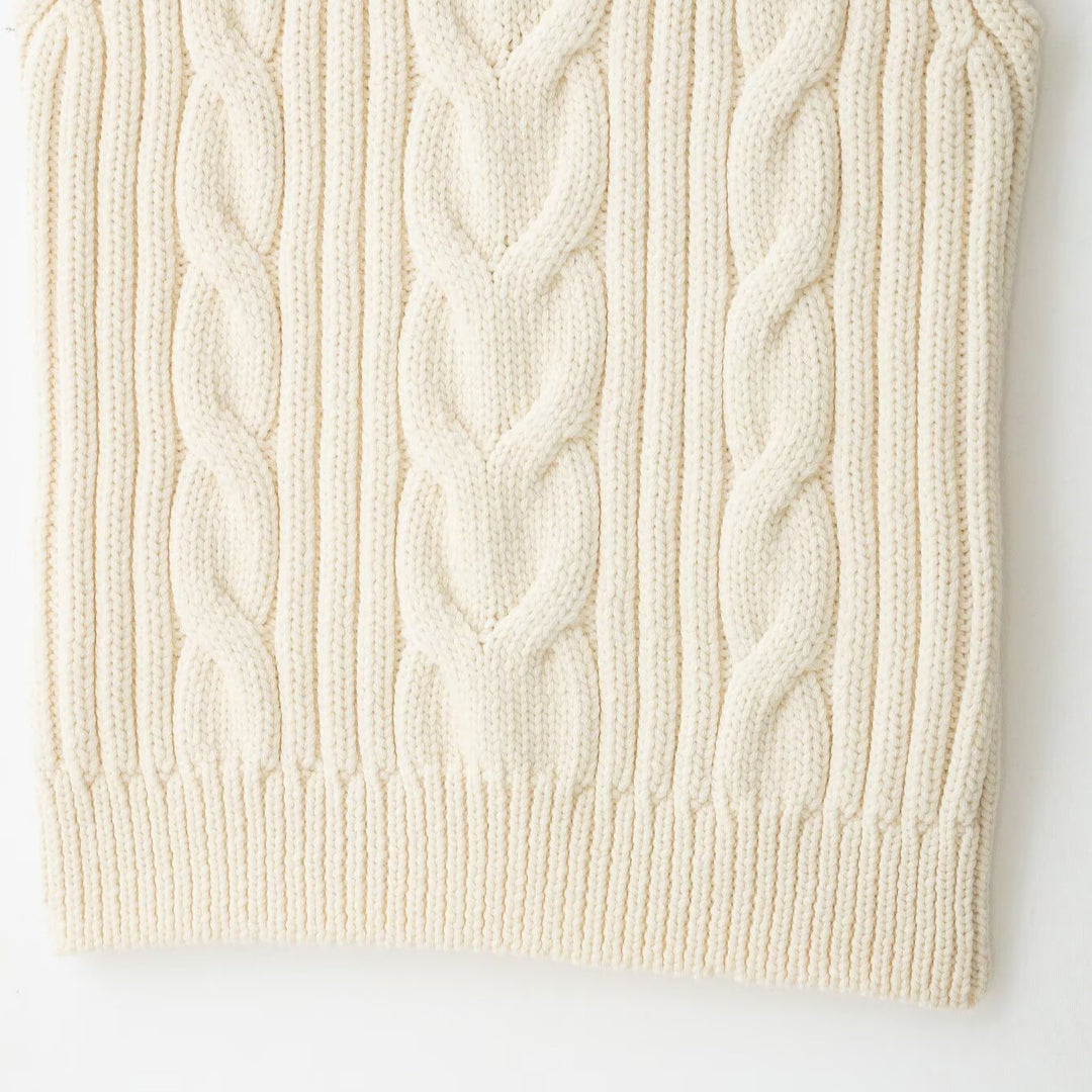 Women's Sleeveless Cable Knit Vest with Stand Collar and Button Detail Mune Fashion