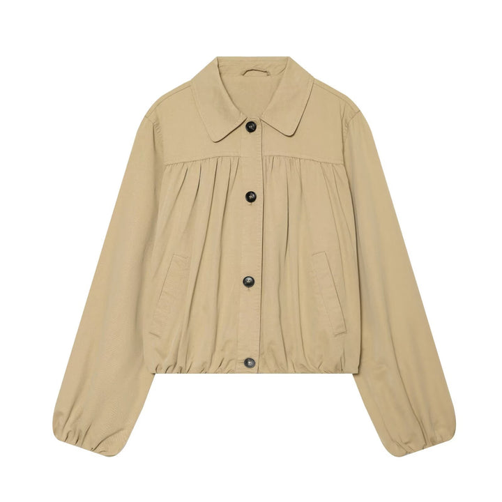 Women's short jacket with gathered chest area, drawstring hem, and balloon sleeves Mune Fashion