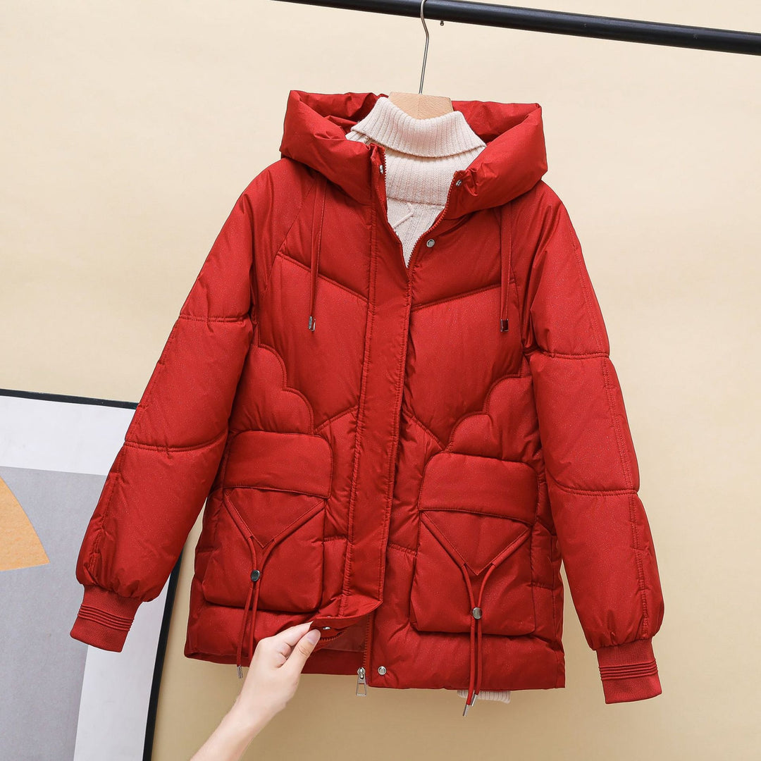 Women's Padded Winter Jacket with Hood and Heart Details Mune