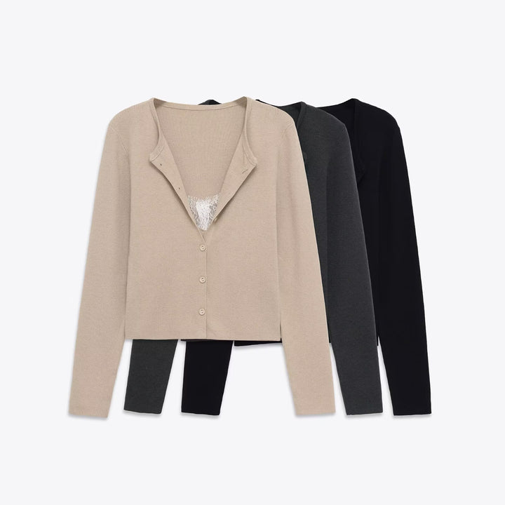 Women 40+ fine knit cardigan with integrated lace cami Mune Fashion