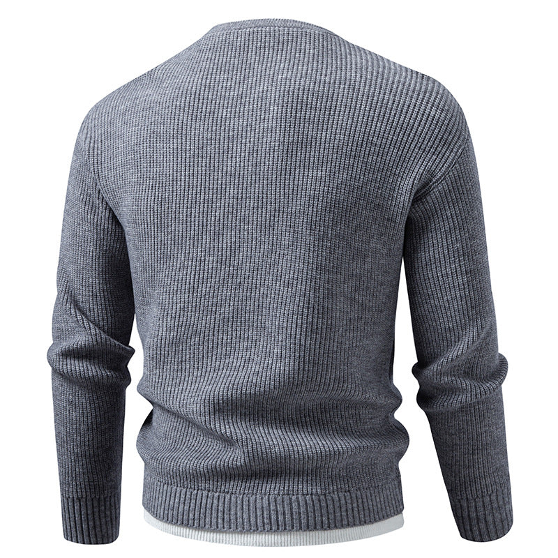 Men's Ribbed Knit Sweater with V-Notch and Layered Look Mune Fashion