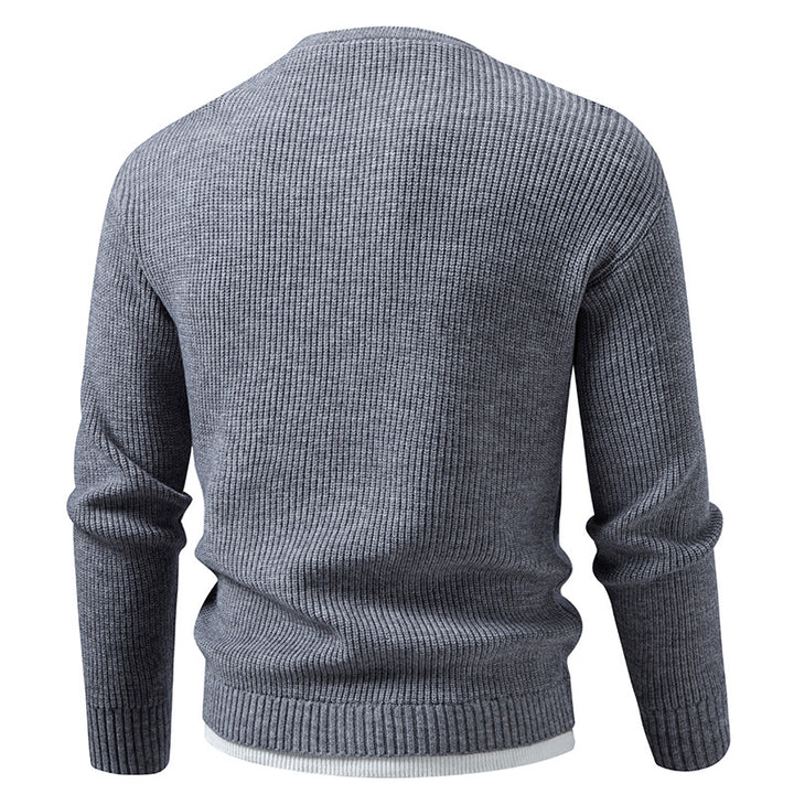 Men's Ribbed Knit Sweater with V-Notch and Layered Look Mune Fashion