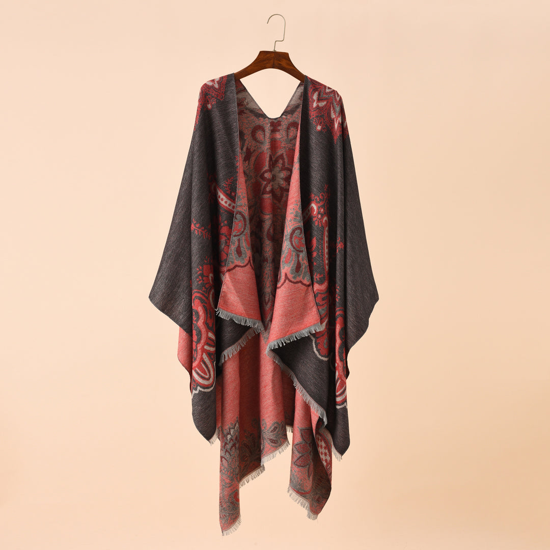 Women's Light Jacquard Throw with Cashmere-like Handle and Fringe Hem Mune Fashion