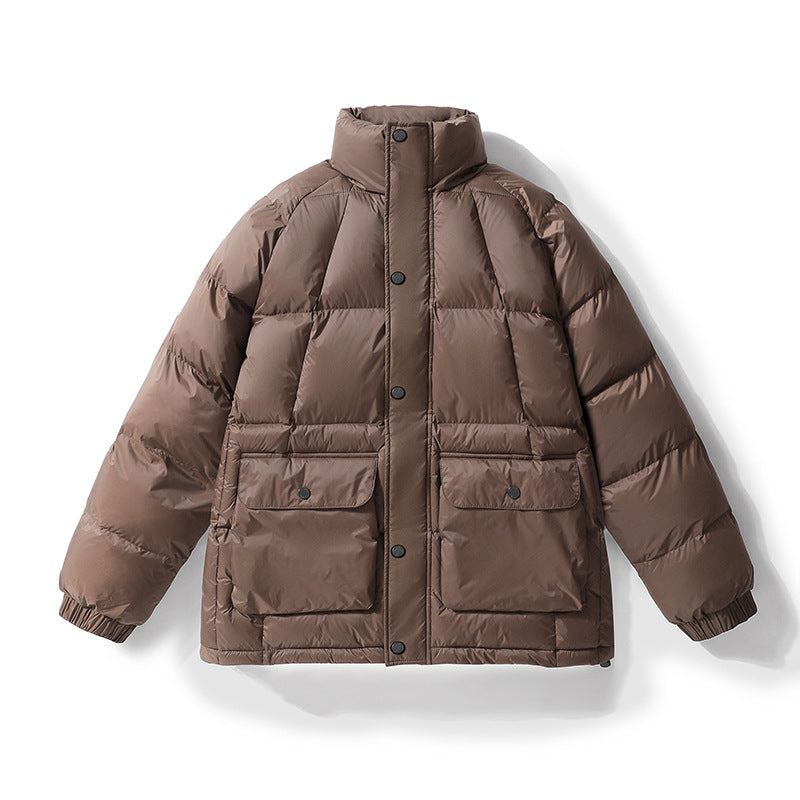 Men's Padded Quilted Jacket with High Stand-Up Collar, Press Button Placket & Large Flap Pockets Mune Fashion