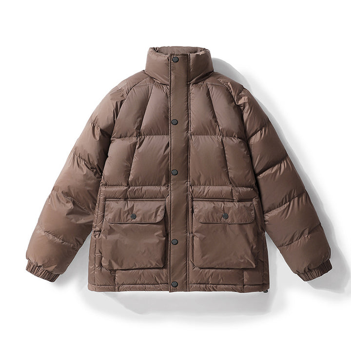 Men's Padded Quilted Jacket with High Stand-Up Collar, Press Button Placket & Large Flap Pockets Mune Fashion