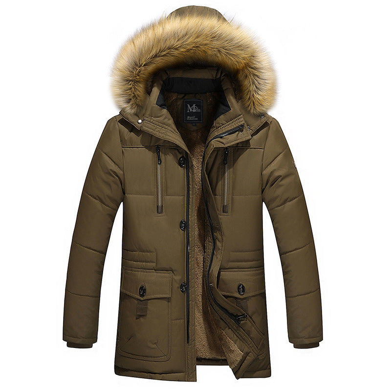 Men's water-repellent quilted parka with hood, faux fur trim and teddy fleece lining Mune Fashion