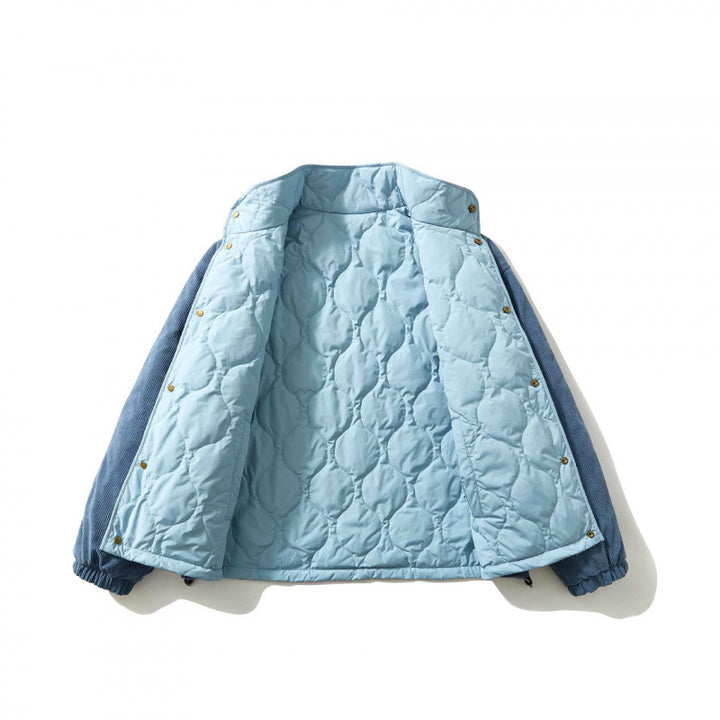 Men's Quilted Cord Jacket with Stand Collar, Snap Button Closure and Elastic Hem Mune Fashion
