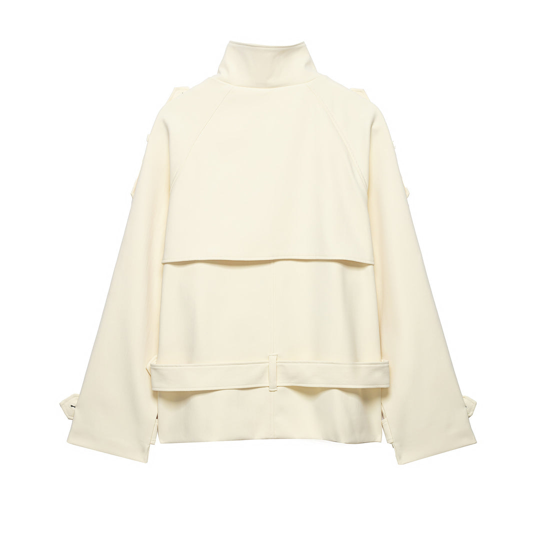 Women’s short coat in trench coat style with double breasted and waist belt Mune Fashion