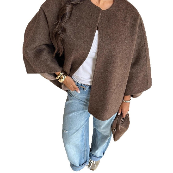 Women's Short Wool Blend Cape Jacket with Oversized Trumpet Sleeves Mune Fashion