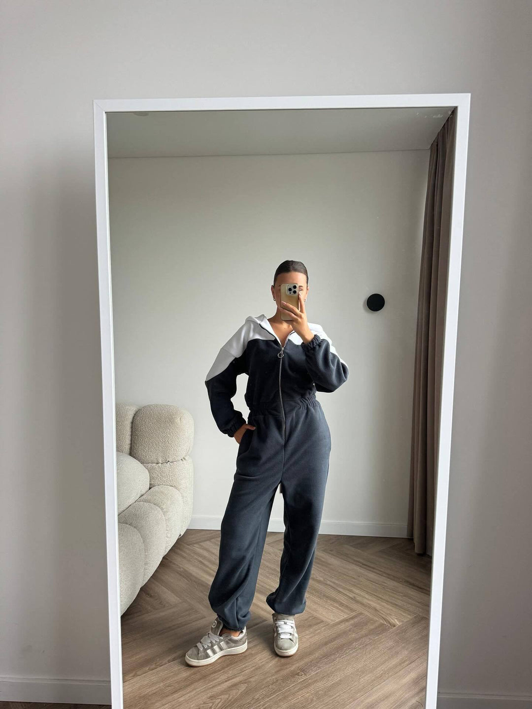 Ladies cozy fleece jumpsuit with hood, full-length zipper and elastic cuffs Mune Fashion