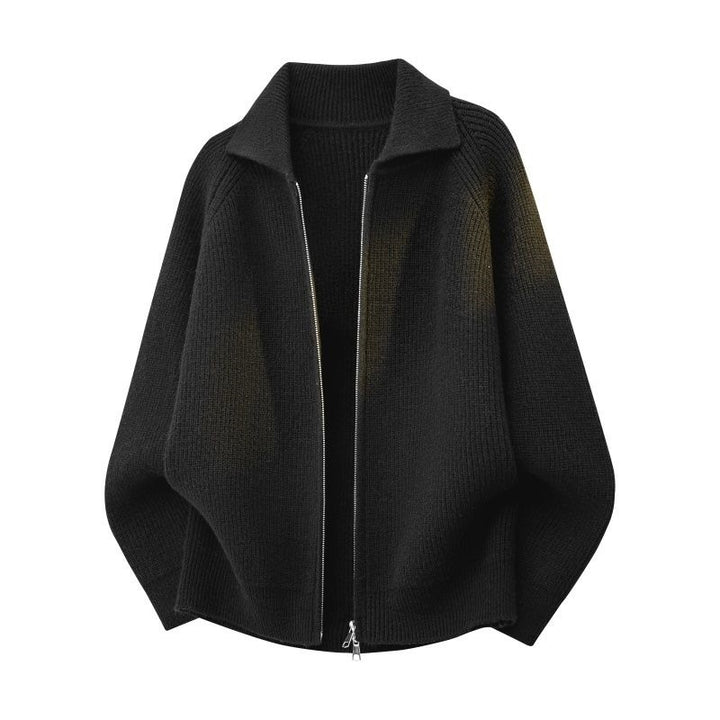 Women’s Oversized Cardigan with Full Zip, Ribbed Texture & Stand-Up Collar Mune Fashion