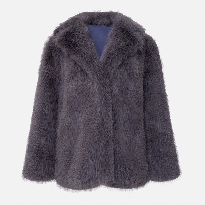 Women's Long Pile Oversized Faux Fur Coat with Boxy Silhouette and Open Cut Mune Fashion