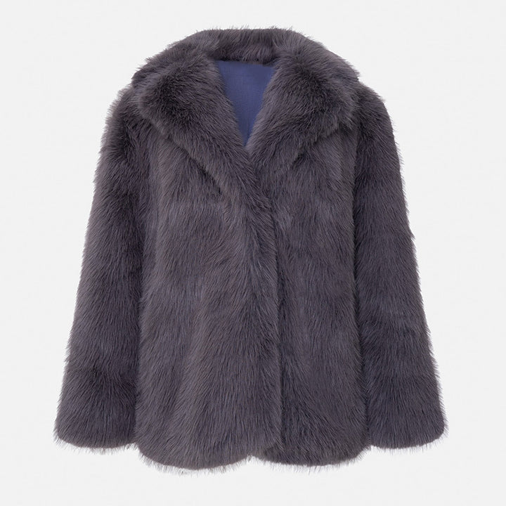 Women's Long Pile Oversized Faux Fur Coat with Boxy Silhouette and Open Cut Mune Fashion