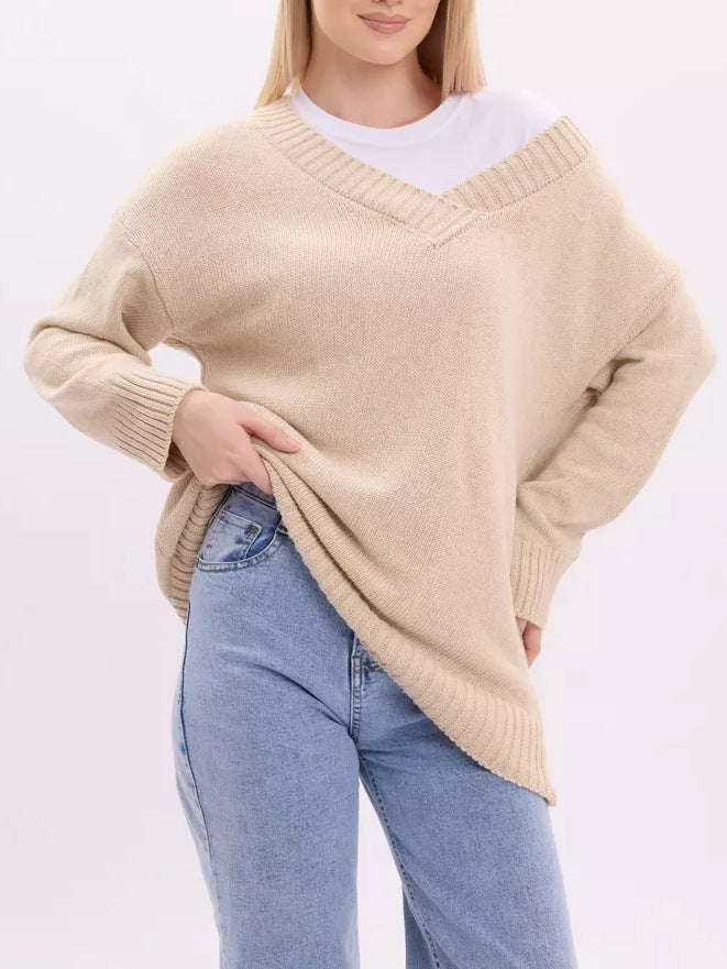 Ladies Casual V-Neck Knit Sweater