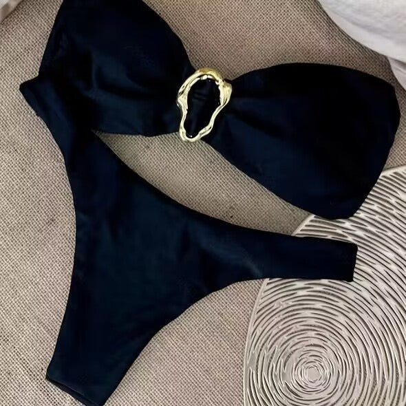 Women's Bikini Set with Elegant Knot and Gold Accent Decoration Mune Fashion