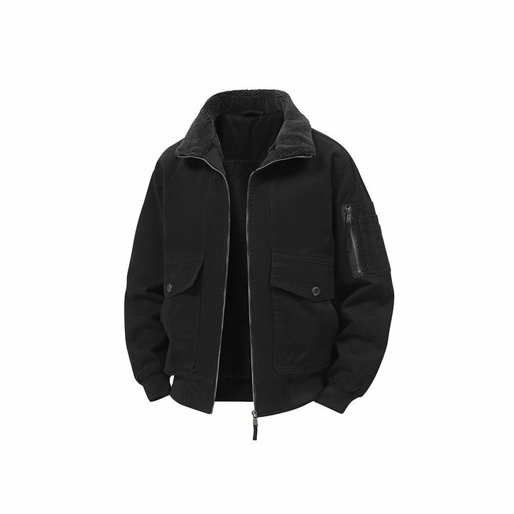 Men's Military Inspired Thermal Bomber Jacket with Teddy Lining, Arm Pocket and Snap Flap Pockets Mune Fashion