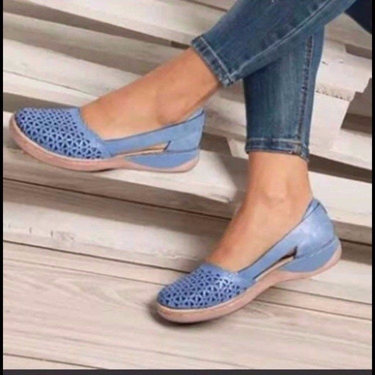 Ladies Closed Perforated Slingback Ballet Flats with Adjustable Ankle Strap Mune Fashion