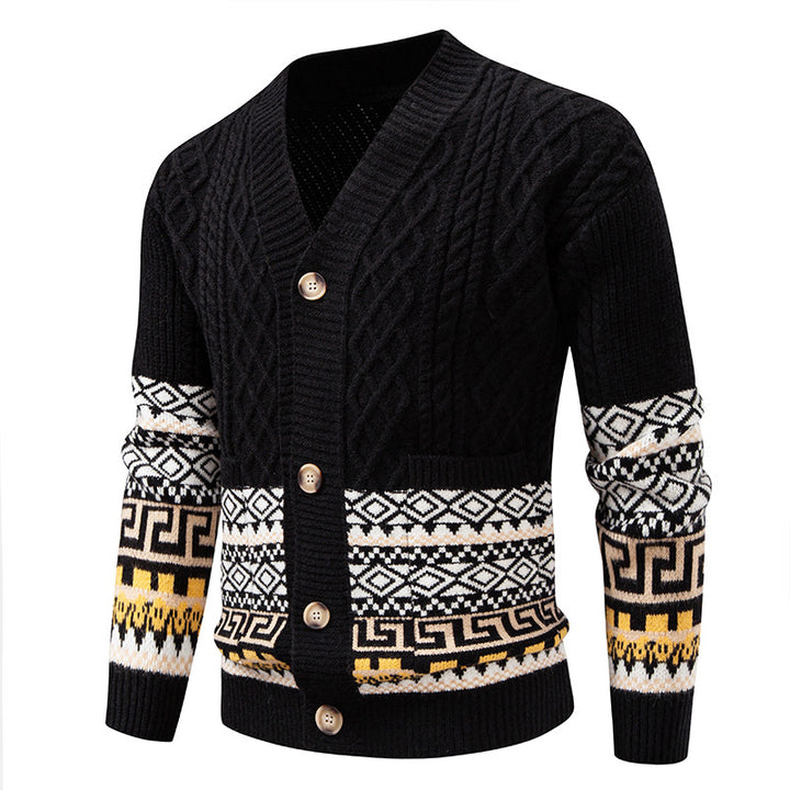 Men's knitted cardigan with cable pattern, jacquard cuffs, and button closure Mune Fashion