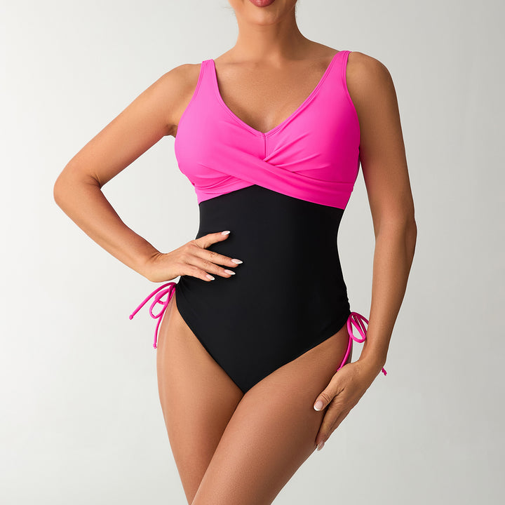 Women's One-Piece Swimsuit with Fashionable Wrap Design and Side Ties Mune Fashion