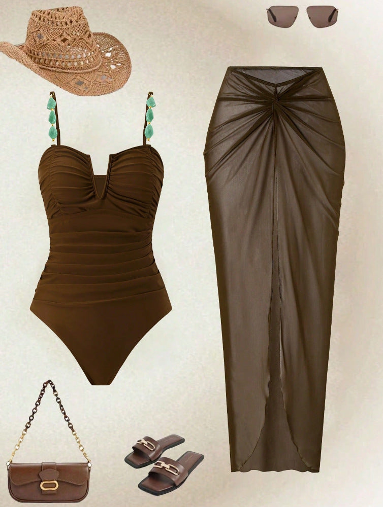 Women Refined One Piece Swimsuit with Elegant Skirt Mune Fashion