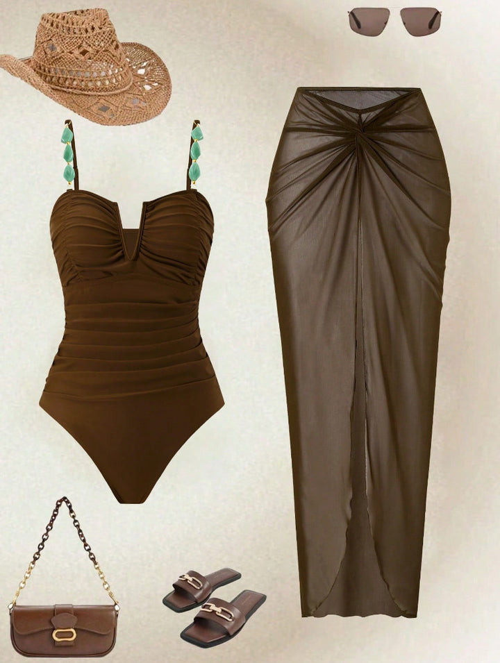 Women Refined One Piece Swimsuit with Elegant Skirt Mune Fashion