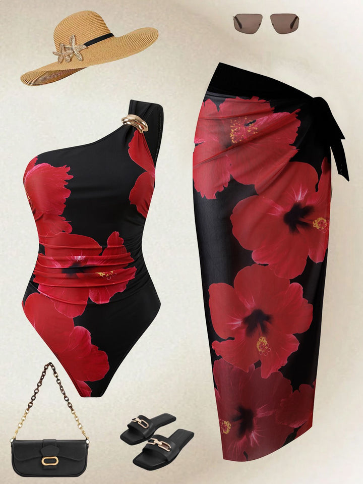 Women Elegant Jumpsuit with Asymmetrical Cut and Floral Design Mune Fashion