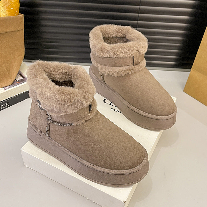 Women Insulated Short Ankle Boots with Teddy Fleece Lining, adjustable buckle strap and treaded rubber sole Mune Fashion