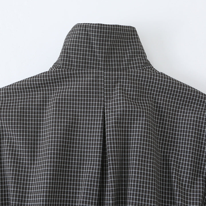 Women’s short jacket in checkered utility bomber with high stand collar and drawstring waist Mune Fashion