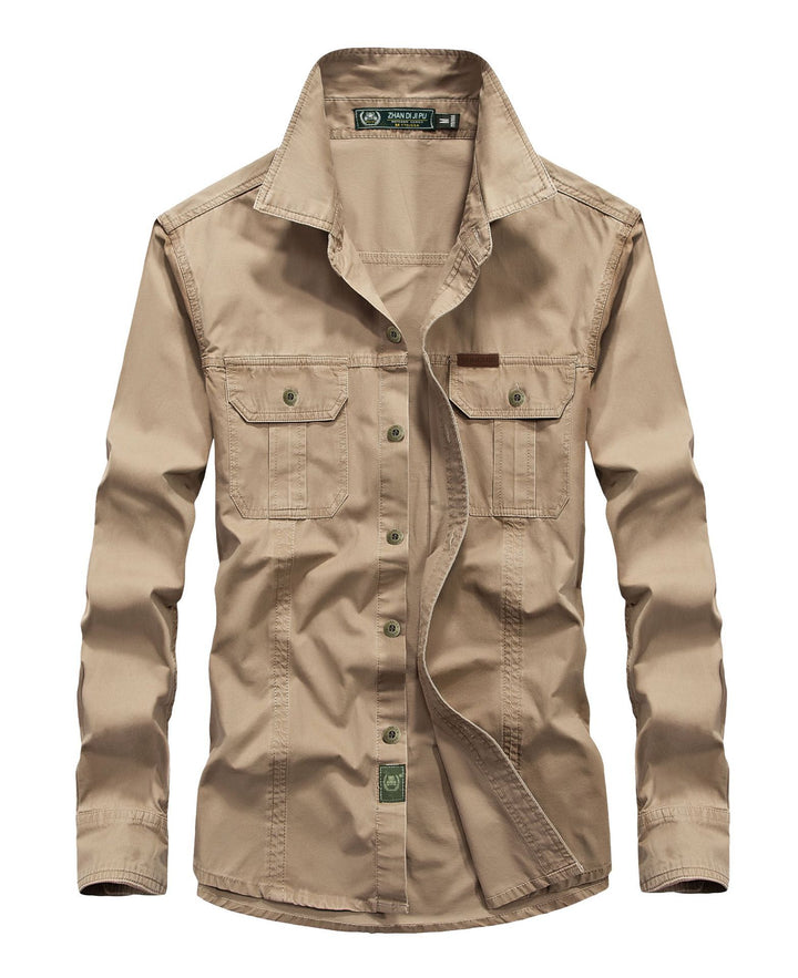 Men's Canvas Utility Shirt Jacket with Contrast Stitches and Chest Flap Pockets Mune Fashion